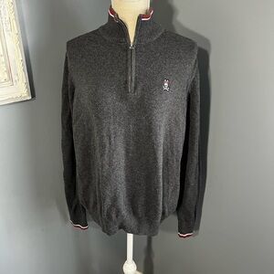 Psycho Bunny 1/4 Zip Pullover Sweater Mens Medium Gray Mock Neck Pima Cotton